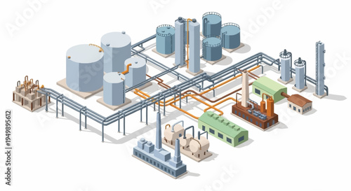 Industrial factory with machinery and pipelines.