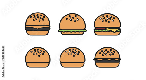 Hamburger Buns Line art vector dynamic vibrant abstract color