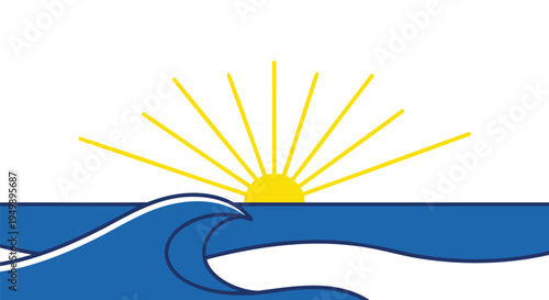 Vector sunrise over ocean wave icon