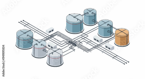 Industrial storage tanks and pipeline network.