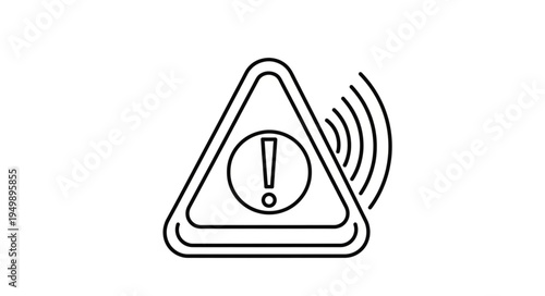Warning sign with exclamation mark and signal waves icon.