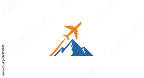 Airplane flying over mountains travel adventure logo design.