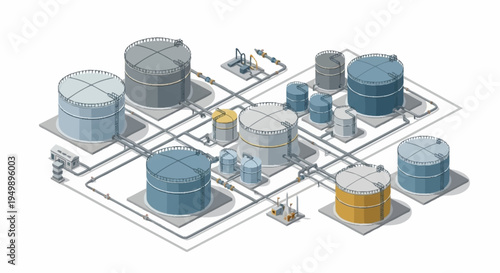 Industrial facility with storage tanks and pipelines.