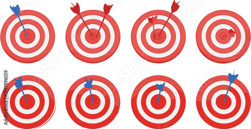Target board with arrows bullseye aim goal achievement vector illustration set