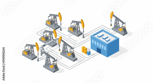 Industrial oil pumps and factory infrastructure.