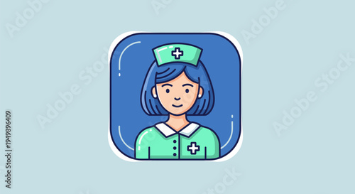 Cartoon illustration of a friendly female nurse in uniform.
