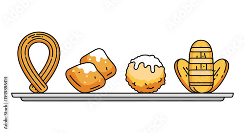Fried Dessert Platter Line art clean vivid abstract color illustration