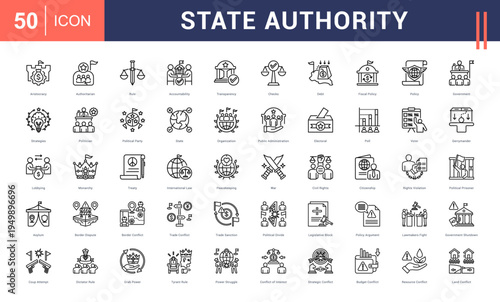State Authority Icon Set. aristocracy, authoritarian, rule, accountability, transparency and more. Line vector icons collection.