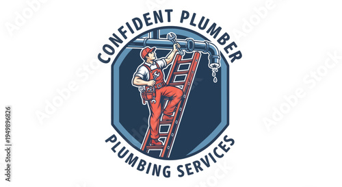 Confident Plumber Plumbing Services Logo Design.