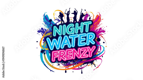 Water Night Frenzy Event Logo Graphic Design with Vibrant Dancing Silhouettes