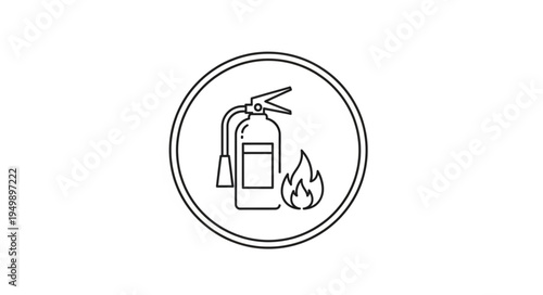 Fire extinguisher and flame icon symbol.