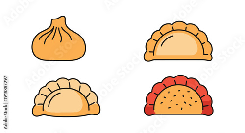 Fried Dumplings Line art modern abstract color artwork