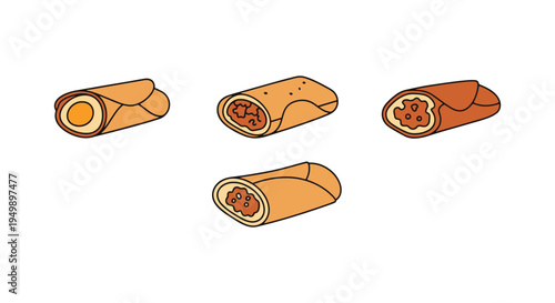 Fried Egg Rolls Line art dynamic abstract vibrant color vector