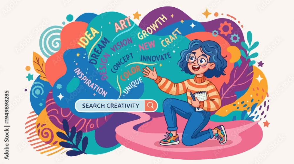 Fototapeta premium Keyword Research Illustration with Faceless Character and Floating Search Elements