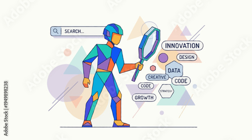 Modern SEO Search Concept with Faceless Character and Abstract Background