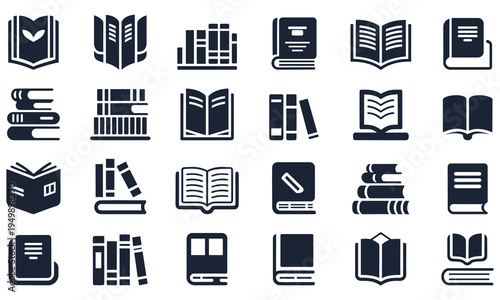 Modern education book library icon collection set for learning study and academic resources. Editable vector.