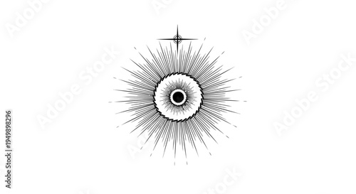 Mystical Sunburst with Celestial Star and Concentric Circles