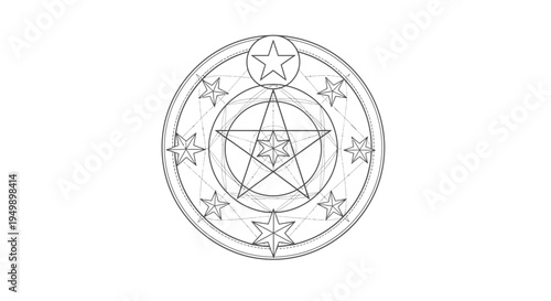 Mystical Symbolism Circle with Stars and Pentagram Design