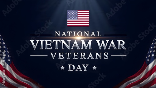 National Vietnam War Veterans Day Poster with American Flags and Elegant Lighting