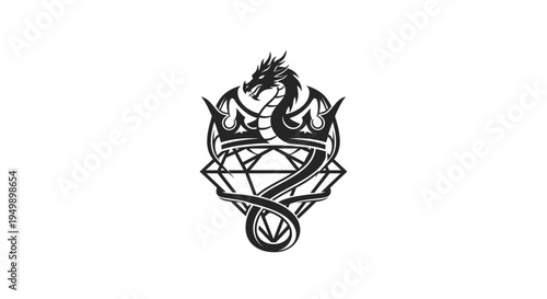 Mythical Dragon Guarding Diamond Treasure, Fantasy Emblem
