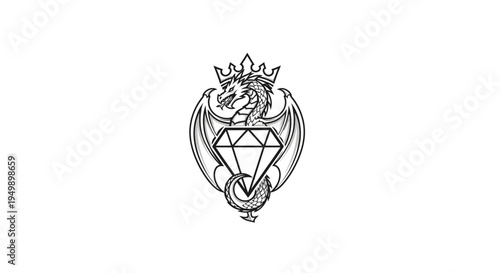 Mythical Dragon Guarding Diamond Jewel - Heraldic Emblem