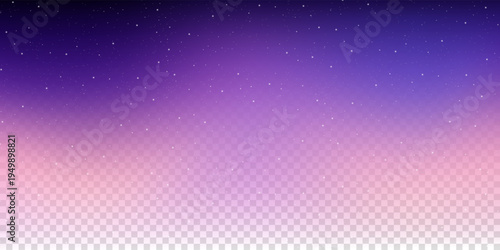 Starry night sky transparent background with pink and light purple gradient. Magic universe with dust of shiny sparkles. Abstract bright cosmic backdrop. Vector illustration