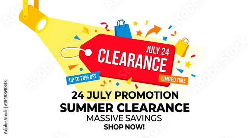 Summer Clearance Sale Banner with Spotlight and Festive Accents