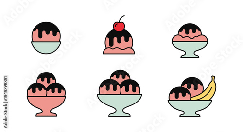 Ice Cream Sundae Line art creative geometric abstract color illustration