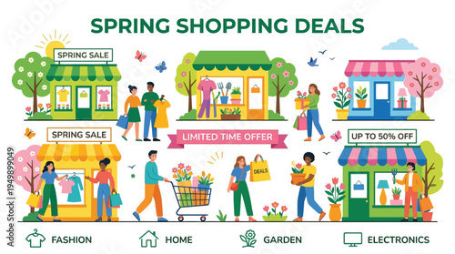 Spring Shopping Deals Storefronts with Customers and Promotions