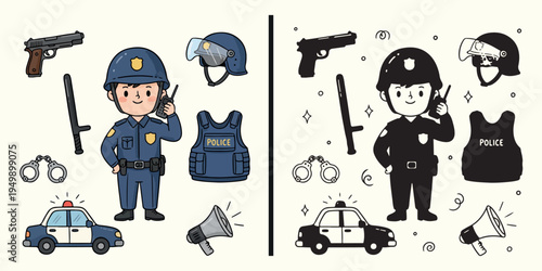 Police officer cartoon character, law enforcement illustration design, police uniform cartoon artwork, security officer character drawing, policeman mascot illustration, law officer cartoon design, po