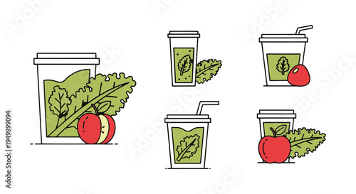 Kale Apple Juice Line art minimal elegant abstract color illustration