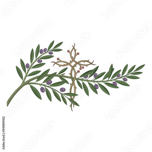 Cross Intertwined with Olive Branches Vector