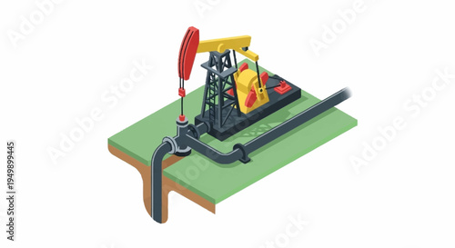 Isometric oil pump on green platform.