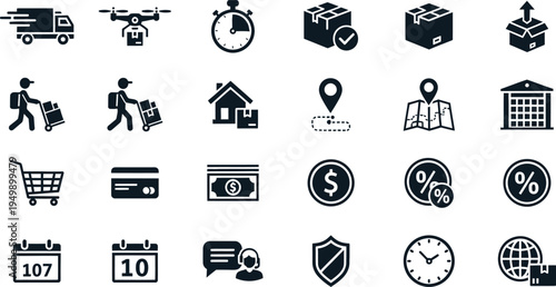 Global logistics and e-commerce delivery icon set for shipping and supply chain with delivery truck