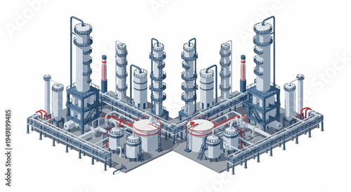 Industrial factory complex with multiple towers.