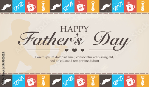 Father's Day Greeting Card with Silhouette of Father and Son playing together