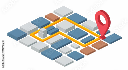 Isometric map with location pin marker.