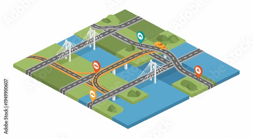 3D isometric illustration of transportation infrastructure.