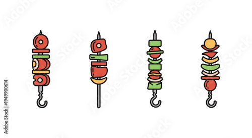 Kebab Skewer Plate Line art dynamic abstract modern vector
