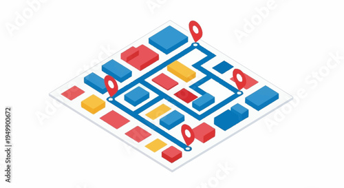 A colorful isometric map with locations marked.