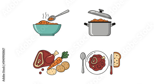 Lamb Stew Line art vector set dynamic modern abstract color