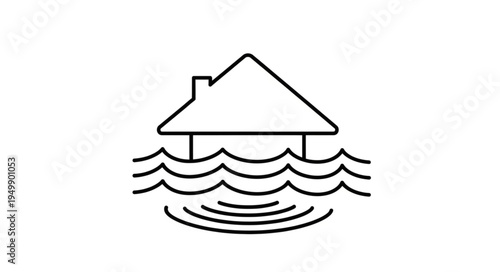 House submerged in floodwaters with ripples.