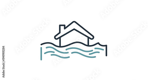 House Flooded with Water Line Art Icon.