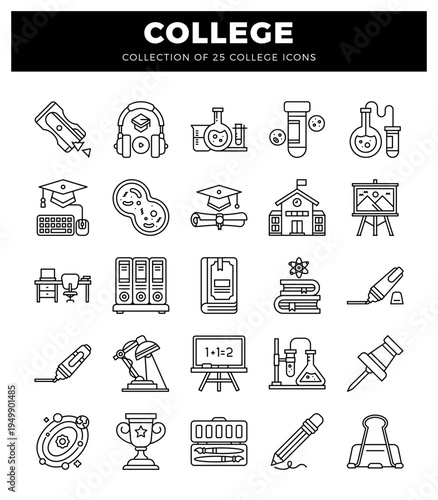educational college icons in a linear illustration.