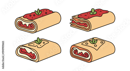 Lasagna Rollups Line art contemporary abstract color vector
