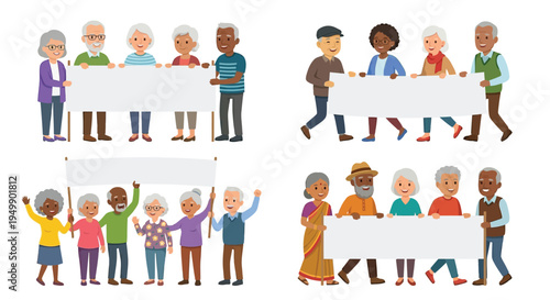 Diverse group of people holding blank signs illustrating unity and advocacy