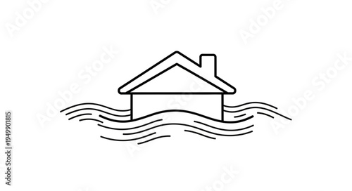 Illustration of a house partially submerged in water.