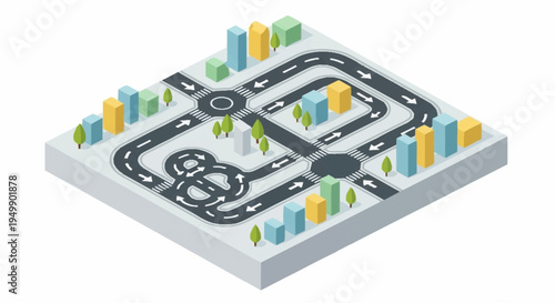 Isometric city road network map.