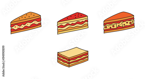 Lasagna Slice Line art vector creative fluid abstract color