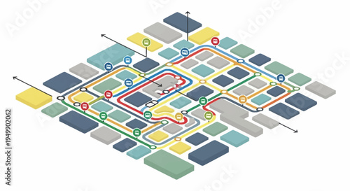 A colorful map of a city's infrastructure.